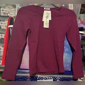 Beetle Maroon Ribbed Long Sleeve Top Size S/M